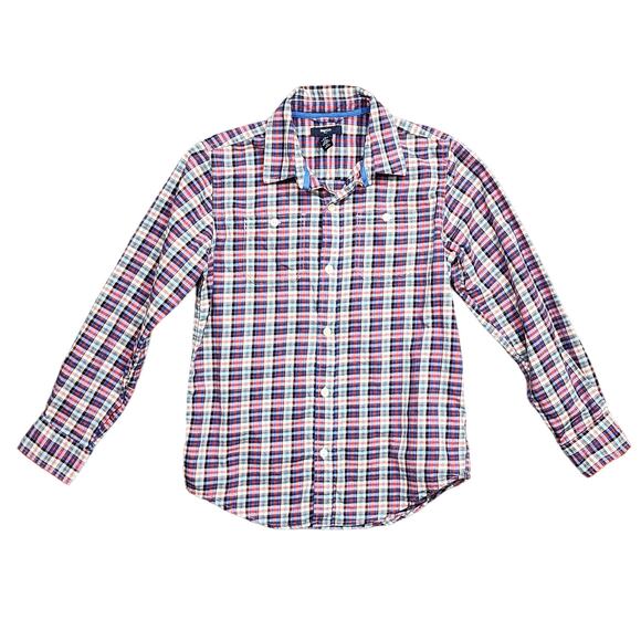 GapKids Outlet Plaid Shirt Boys Long Sleeve Button Down Size Large Blue Red - Picture 1 of 6